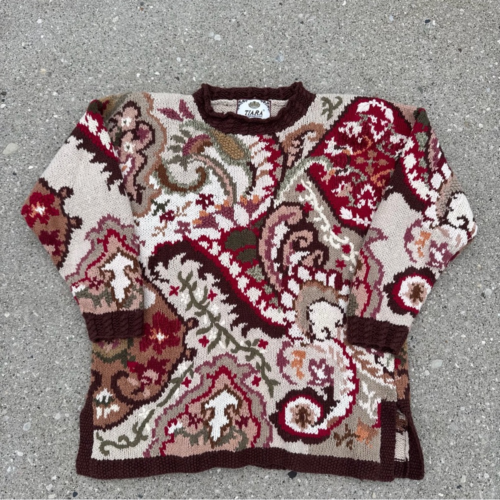 Vintage 90s Tiara Multicolor Knit Oversized Sweater